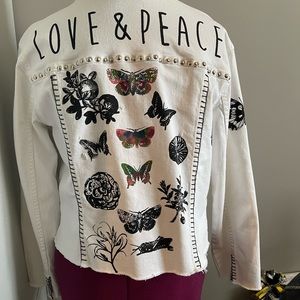 White Jean Jacket hand painted and washable!